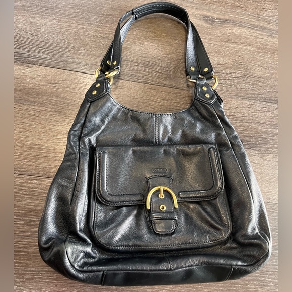 Coach Black Leather Hobo Bag with Gold Accents - Picture 1 of 14